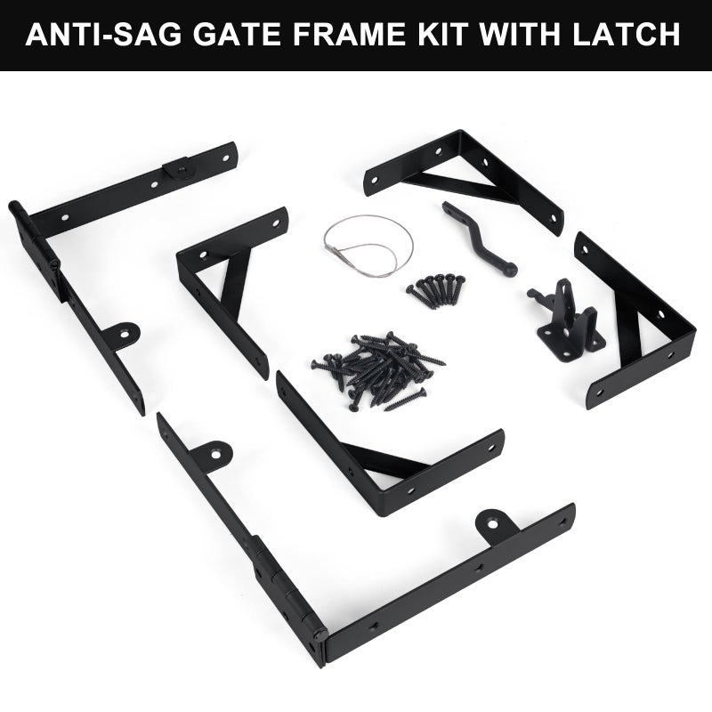 Securitoday Gate Hardware Kit for Wood Fence  Corner Brace Bracket  Anti Sag Frame Hardware With Latch and Hinges for Wooden Fence Driveway  Black  MKZJ1115 - Image 3